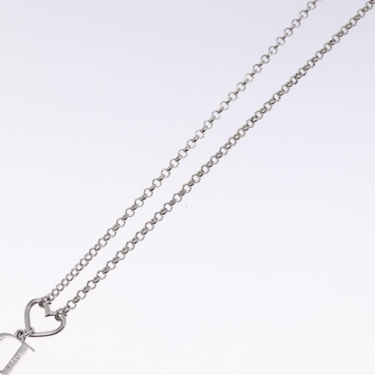 Christian Dior Vintage D Logo & Heart Charm Necklace Metal with Crystals, SILVER, METAL, Necklace