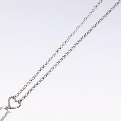 Christian Dior Vintage D Logo & Heart Charm Necklace Metal with Crystals, SILVER, METAL, Necklace