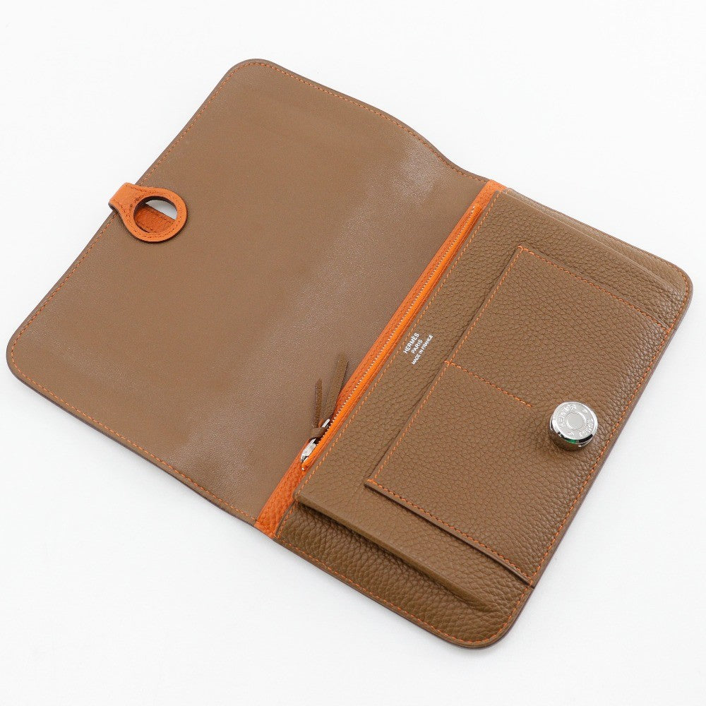 Hermes Dogon Duo Combined Wallet Leather, BROWN, LEATHER, Wallets