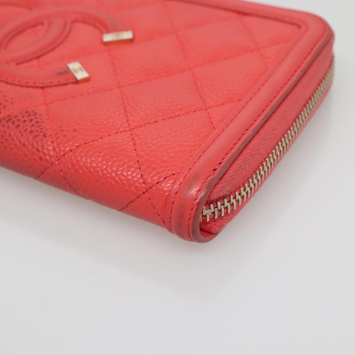 Chanel Filigree Zip Around Wallet Quilted Caviar, PINK, LEATHER, Wallets