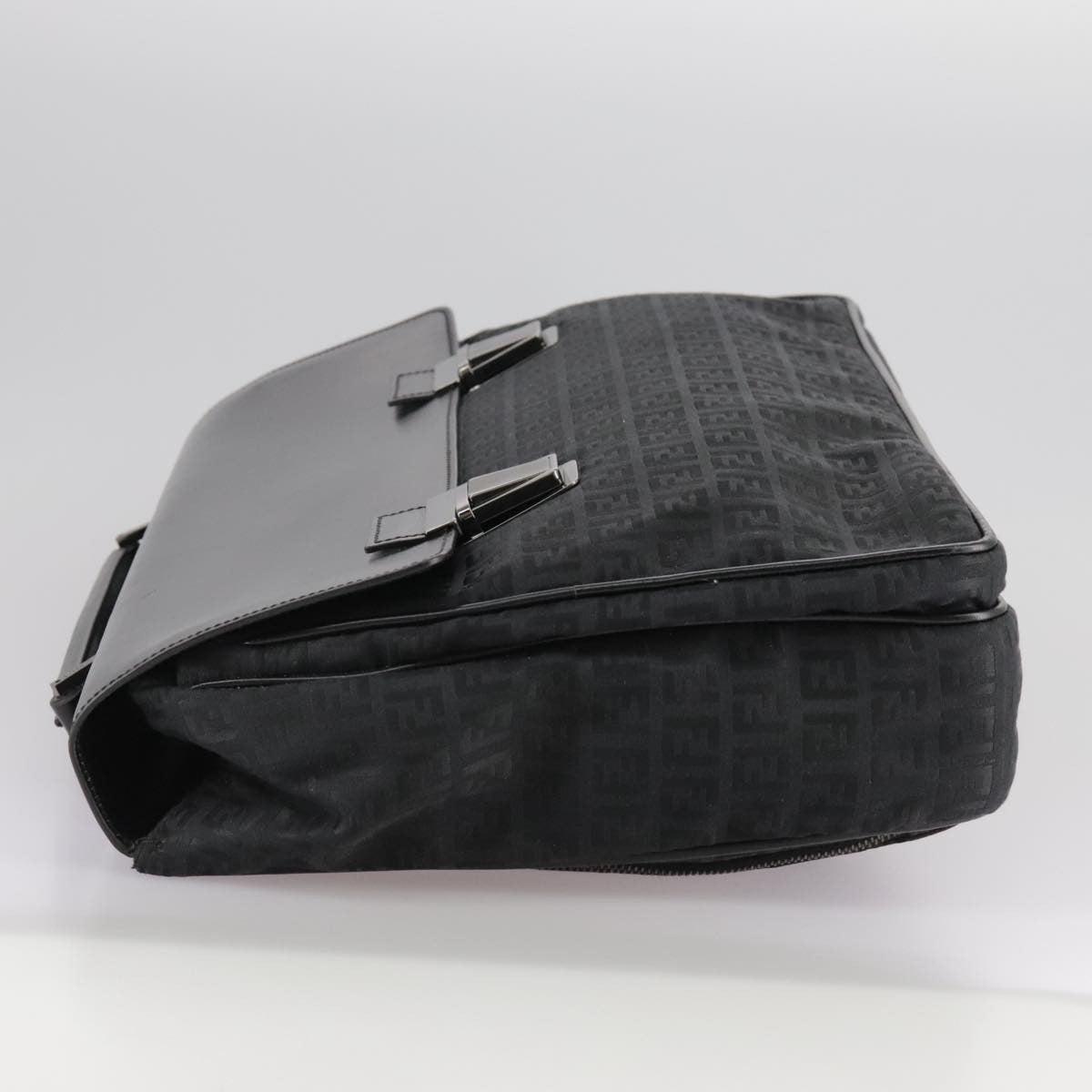 Fendi Convertible Pushlock Flap Satchel Zucca Canvas and Leather, BLACK, CANVAS, Briefcase