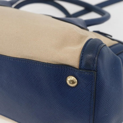 Prada Cuir Frame Convertible Tote Canvas and Saffiano Leather, BEIGE, CANVAS, Tote bag