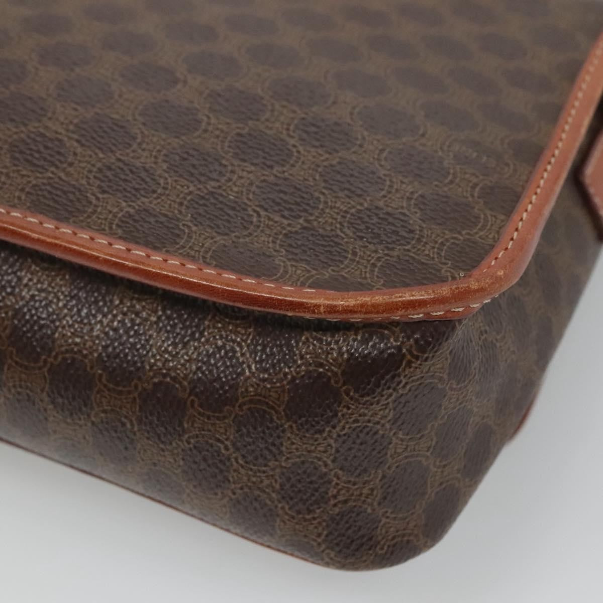 Celine Vintage Macadam Circle Logo Shoulder Bag Canvas and Leather, Brown, Canvas, Shoulder Bag