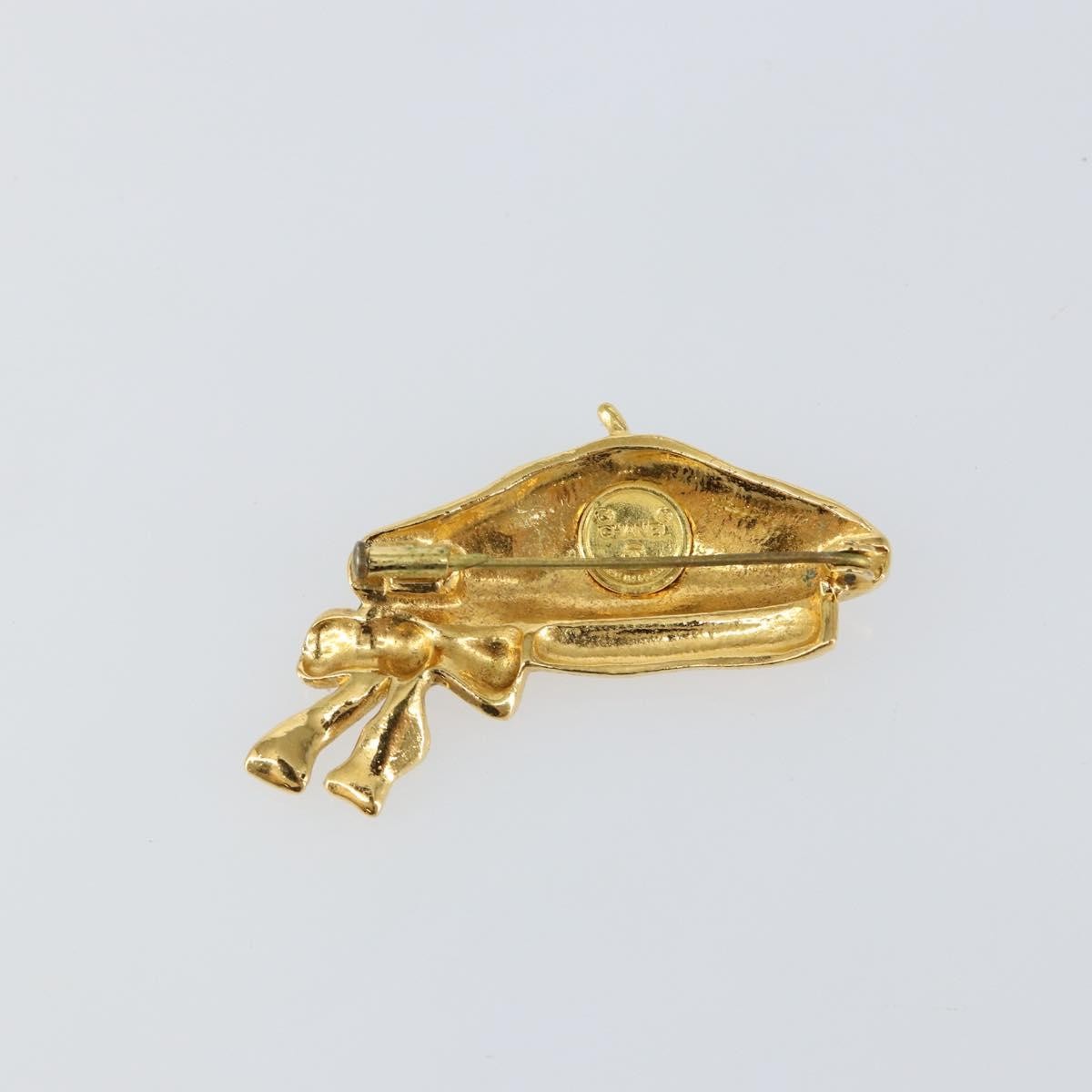 Chanel Beret Hat Brooch Gold Plated, GOLD, METAL, Brooch