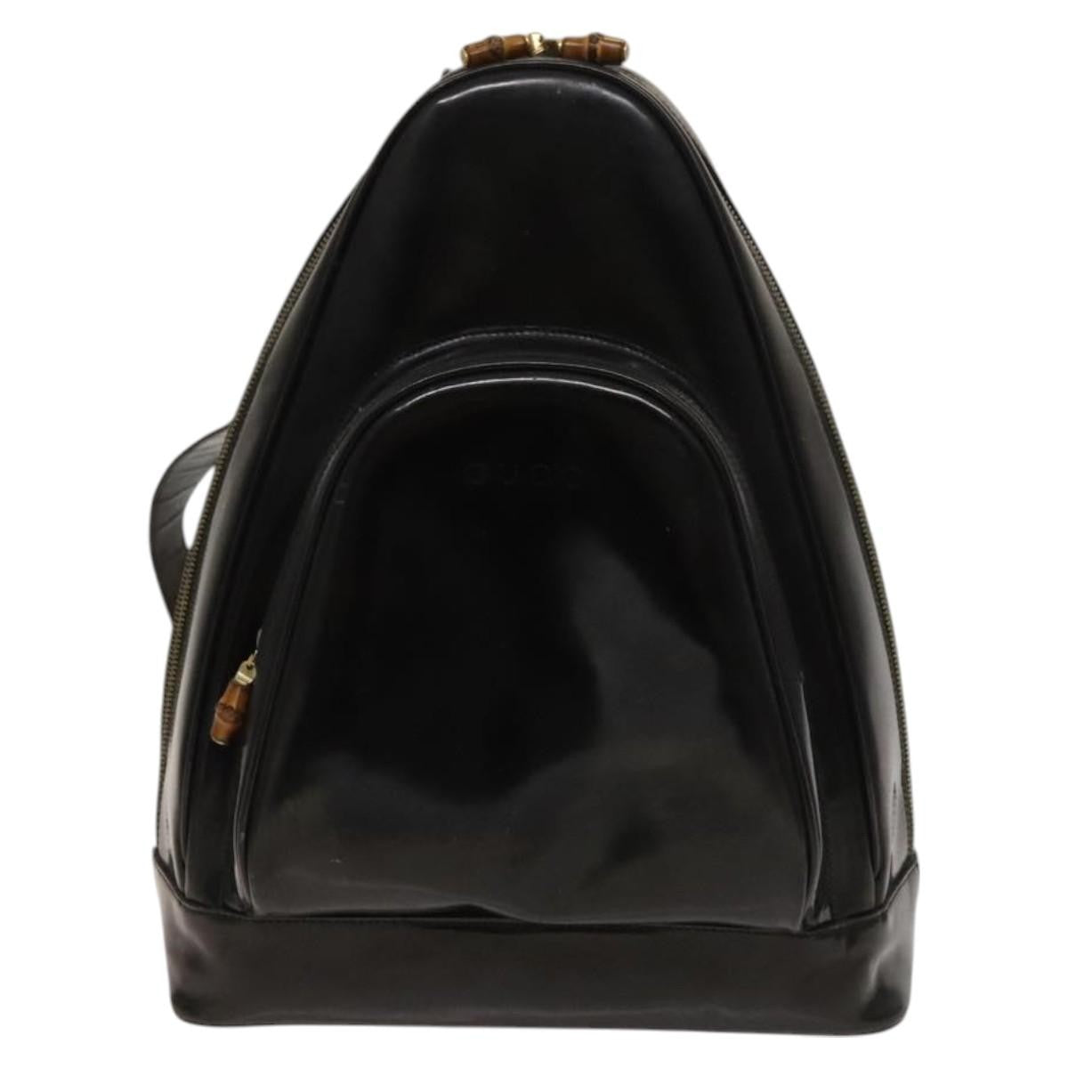 Gucci Vintage Bamboo Backpack Patent, Black, Patent Leather, Backpack