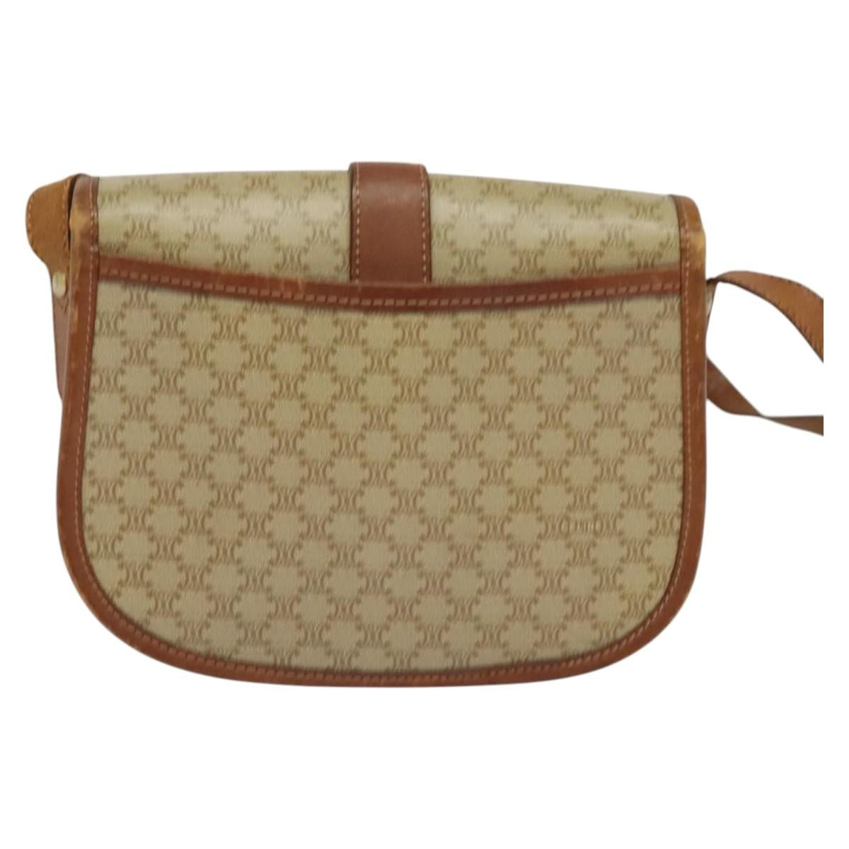 Celine Vintage Macadam Shoulder Bag Canvas and Leather, Beige, Canvas, Shoulder Bag