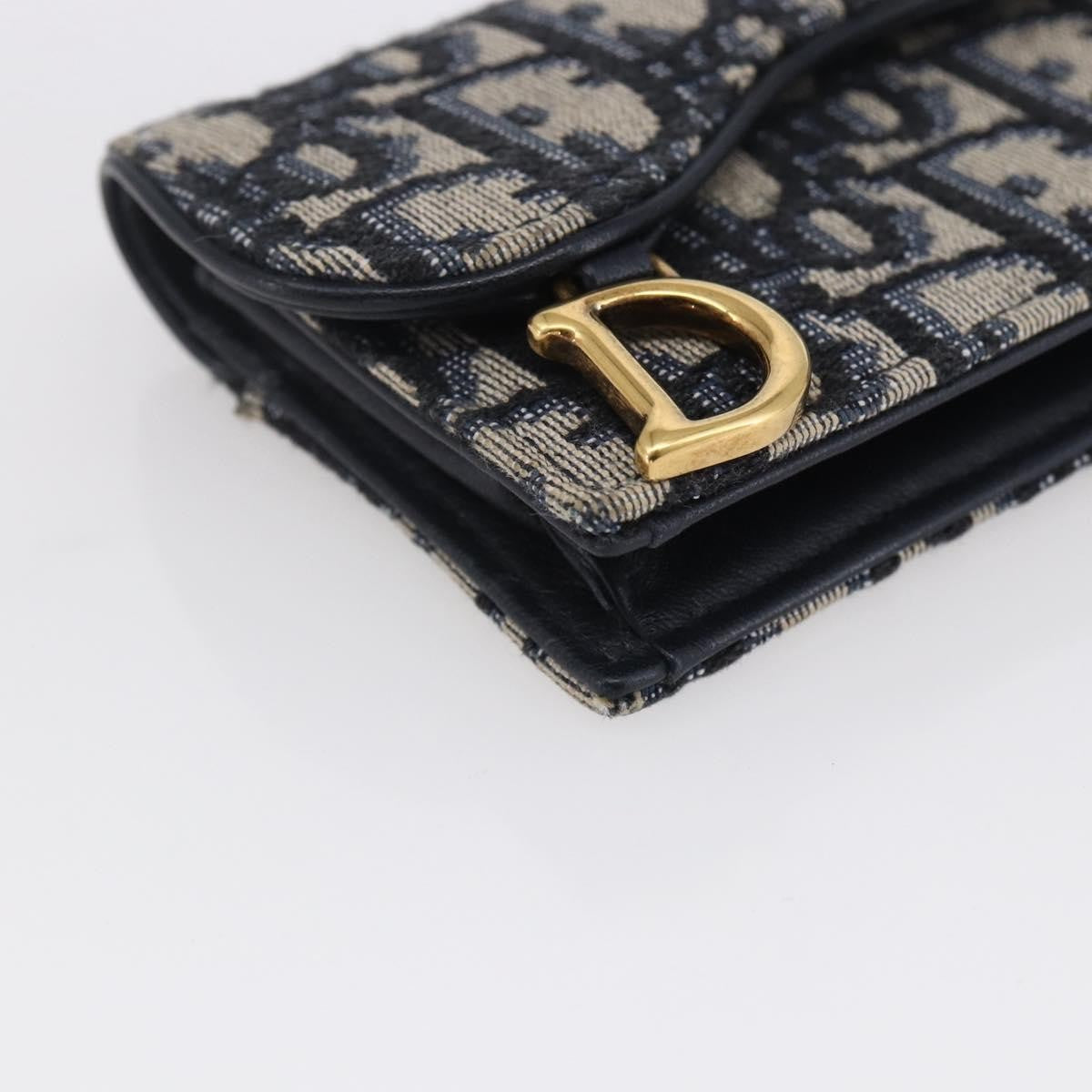 Christian Dior Saddle Card Case Oblique Canvas, NAVY, CANVAS, Card Holders