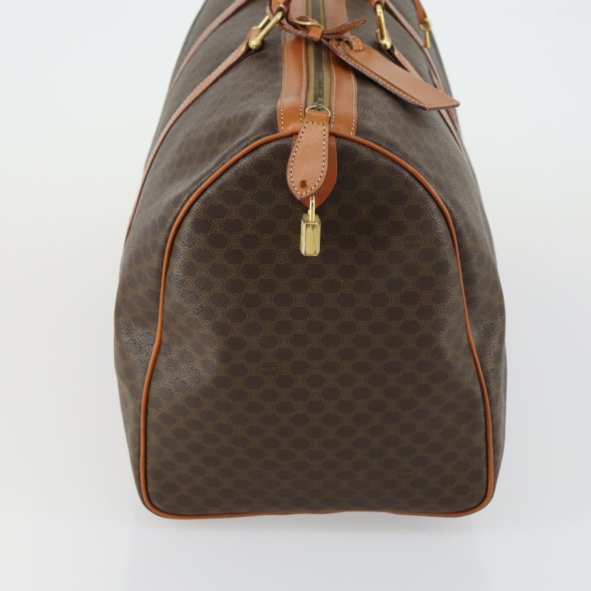 Celine Vintage Duffle Bag Macadam Coated Canvas, BROWN, PVC, Travel bag