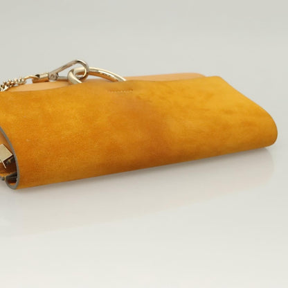 Chloe Faye Clutch Leather and Suede, YELLOW, LEATHER, Clutche & pouche