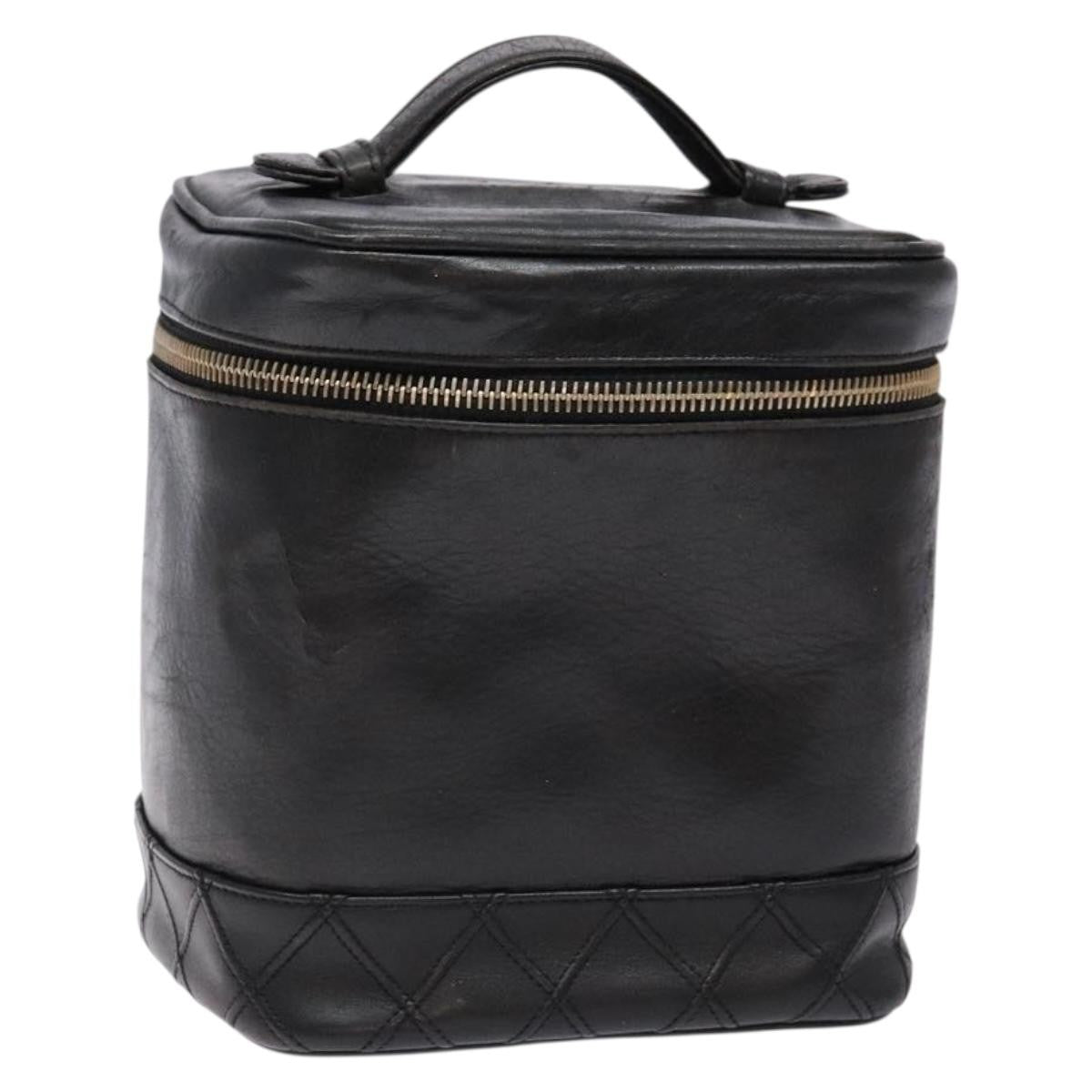 Chanel Vanity pouch Leather, BLACK, LEATHER, Toiletry Case
