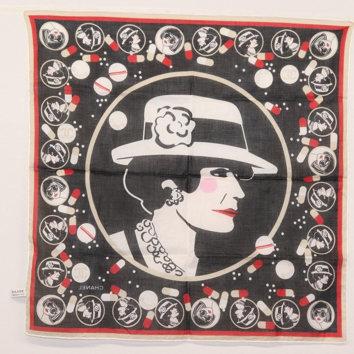 Chanel Scrunchie and Square Scarf Hair Tie Set Printed Silk, BLACK, COTTON, Scarve & shawl