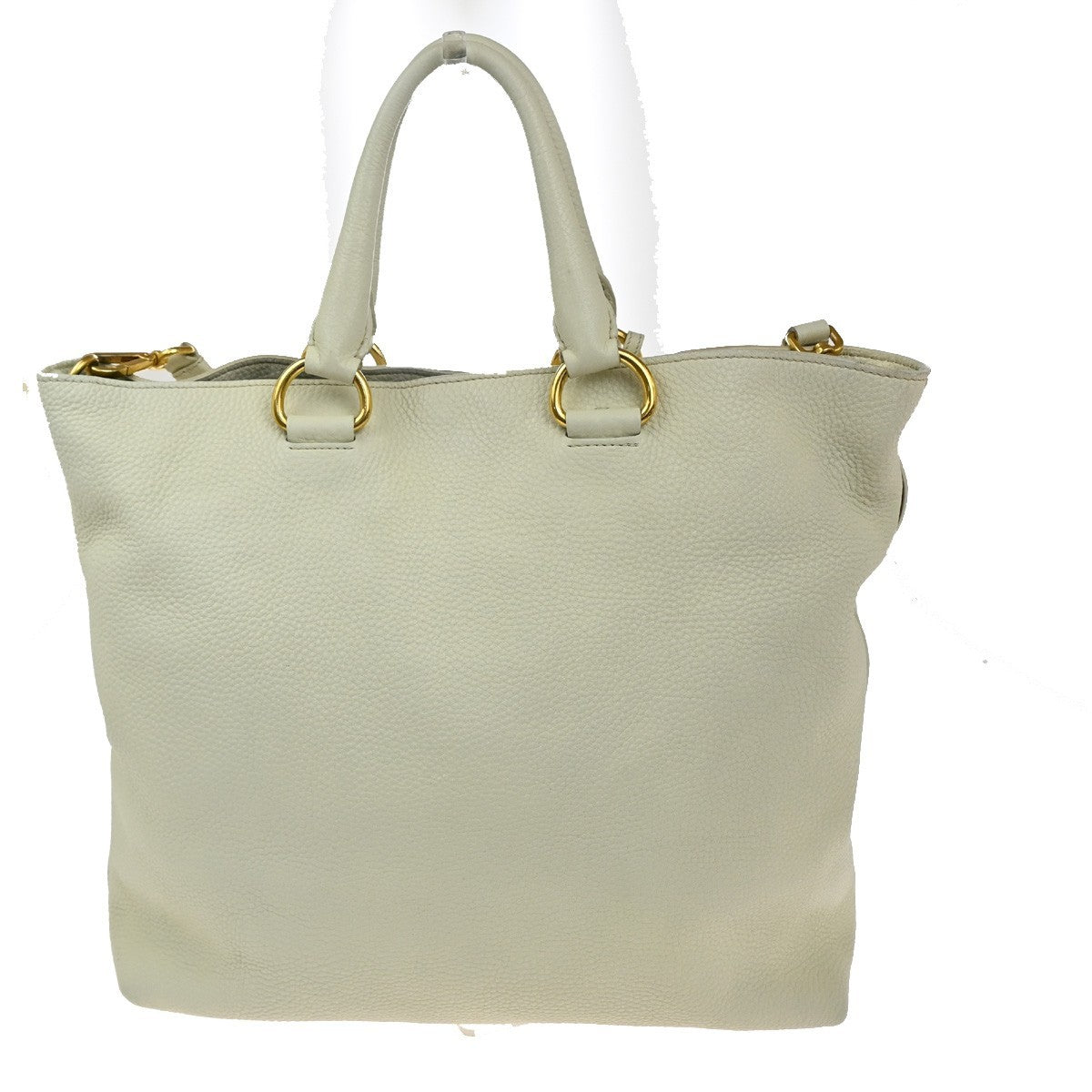 Prada Convertible Shopper Tote Vitello Daino, WHITE, LEATHER, Tote bag