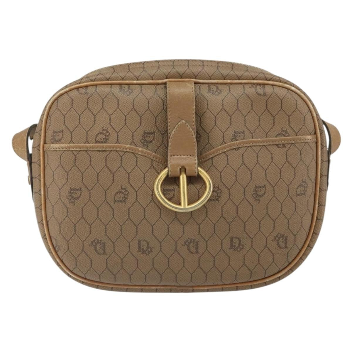 Christian Dior Vintage Honeycomb Shoulder Bag Canvas and Leather, BEIGE, CANVAS, Shoulder bag