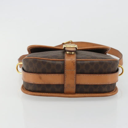 Celine Vintage Macadam Shoulder Bag Canvas and Leather, Brown, Canvas, Shoulder Bag