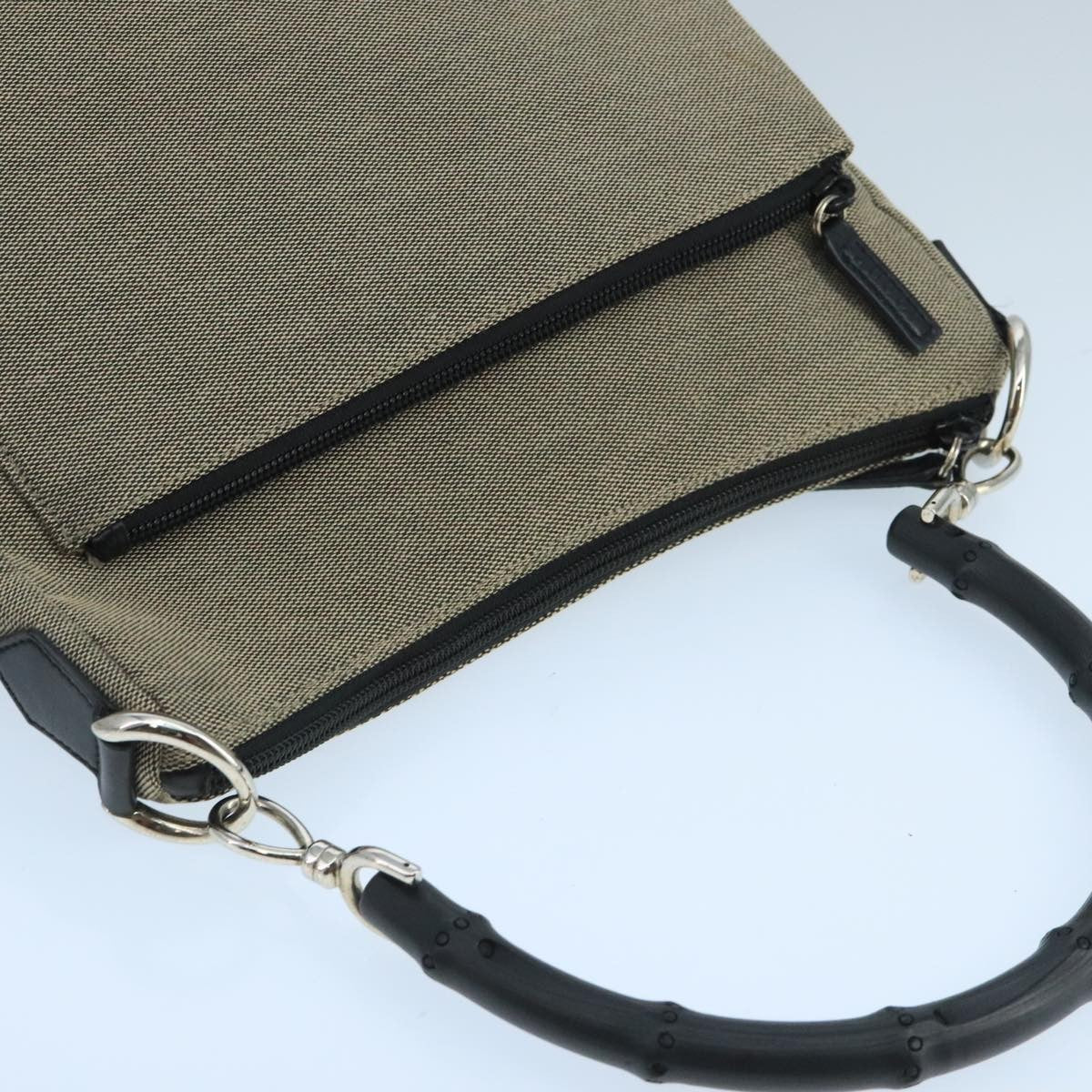 Gucci Vintage Bamboo Handle Tote Canvas, BEIGE, CANVAS, Shoulder bag