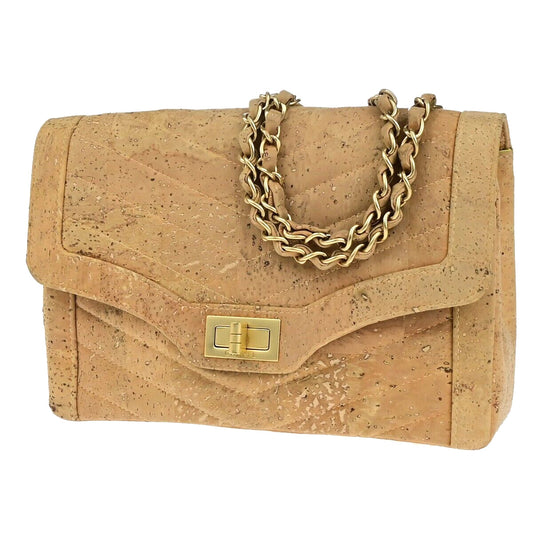 Chanel Vintage Mademoiselle Lock Single Flap Chain Bag Chevron Cork, BEIGE, CORK, Shoulder bag