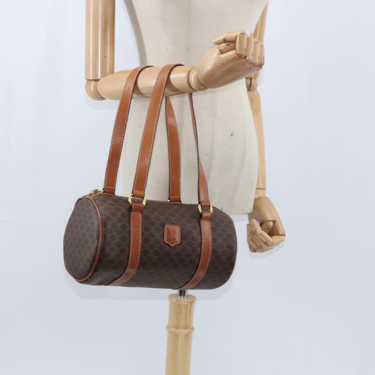 Celine Vintage Macadam Shoulder Bag Canvas and Leather, BROWN, CANVAS, Shoulder bag