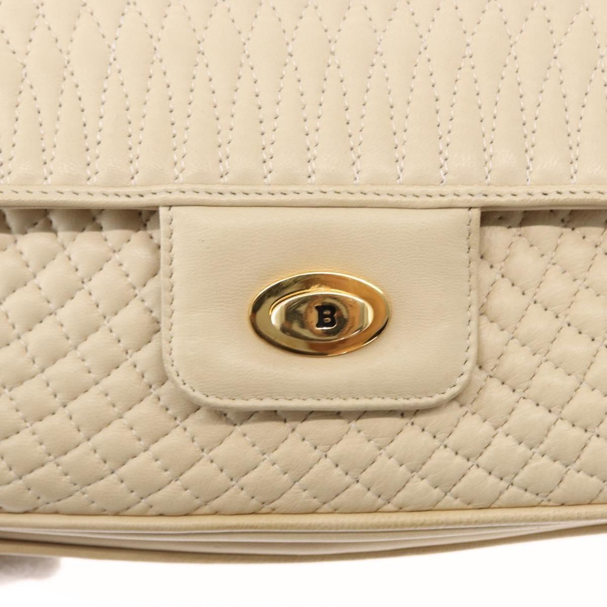 Bally Vintage Chain Shoulder Bag Quilted Leather, ECRU, LEATHER, Shoulder bag