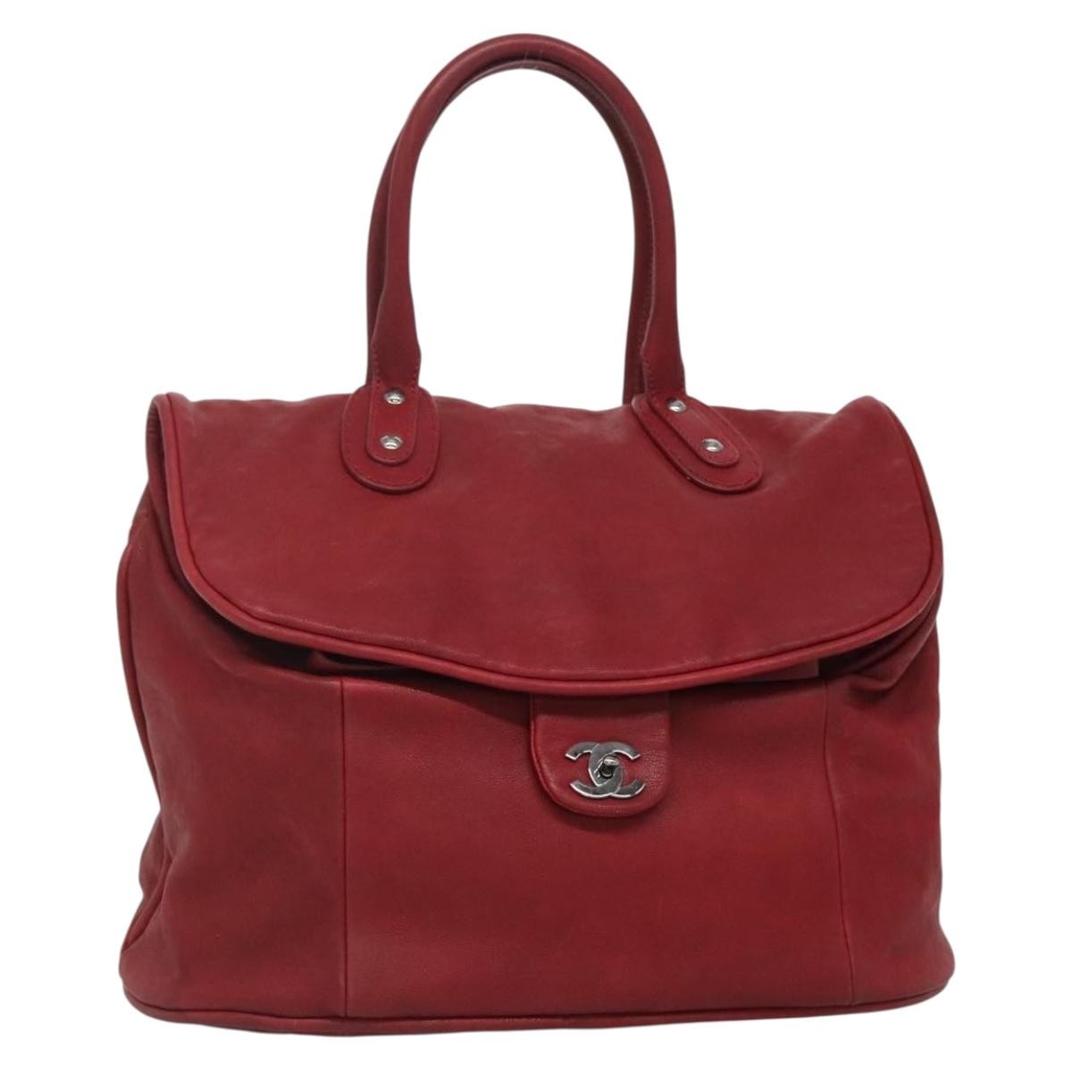 Chanel Vintage CC Turnlock Satchel Leather, RED, LEATHER, Travel bag