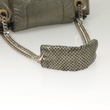 Chanel Drill Flap Bag Perforated Leather, SILVER, LEATHER, Shoulder bag