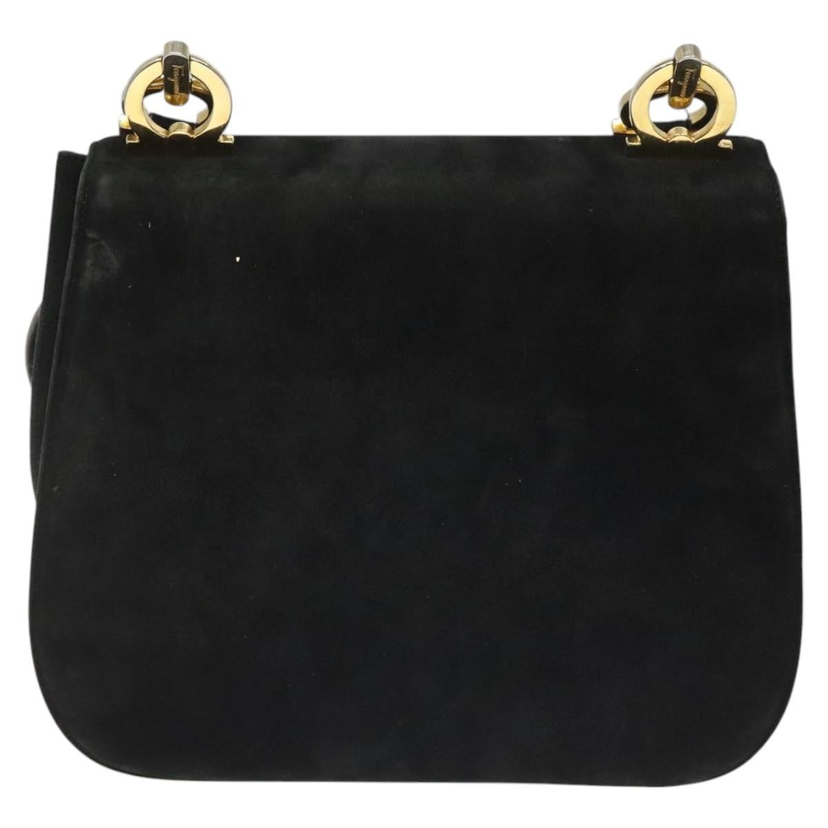 Salvatore Ferragamo Gancini Shoulder Bag Suede, BLACK, SUEDE, Shoulder bag