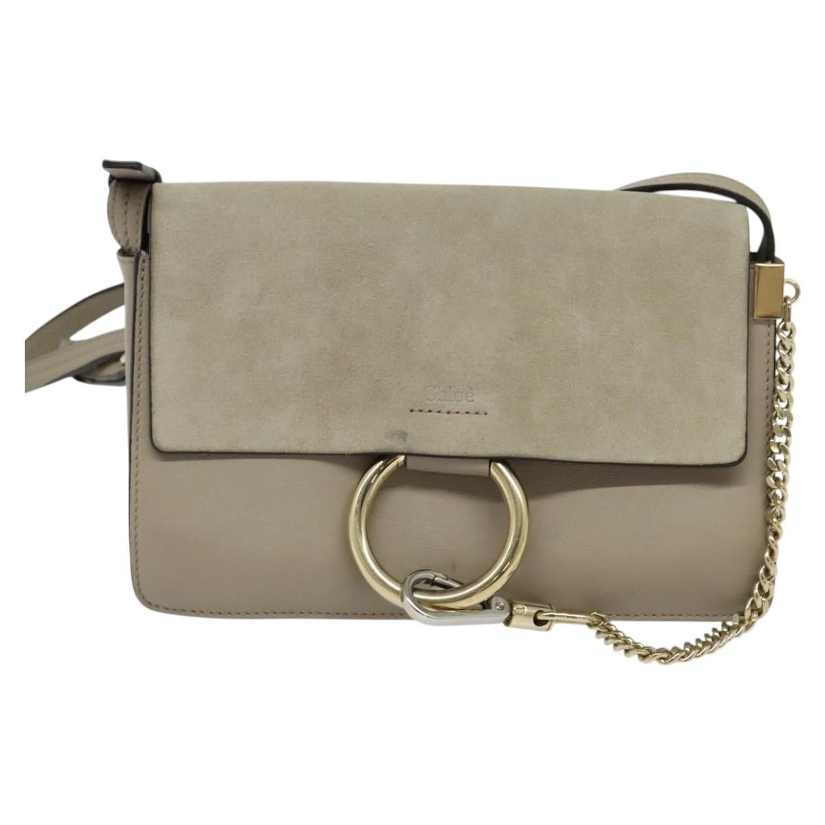 Chloe Faye Shoulder Bag Leather and Suede, GRAY, LEATHER, Shoulder bag