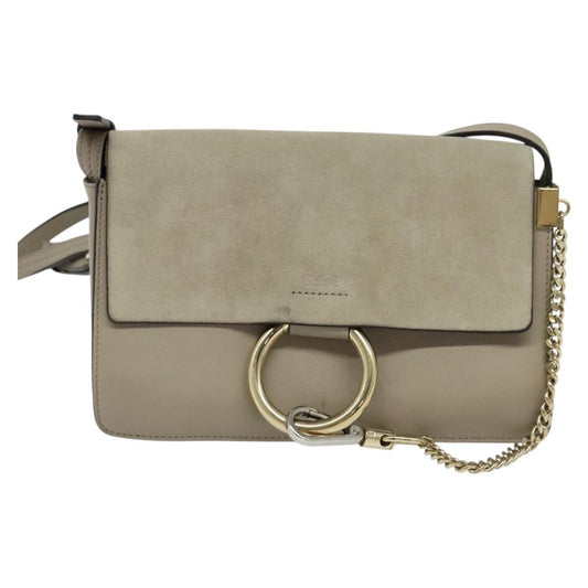 Chloe Faye Shoulder Bag Leather and Suede, GRAY, LEATHER, Shoulder bag