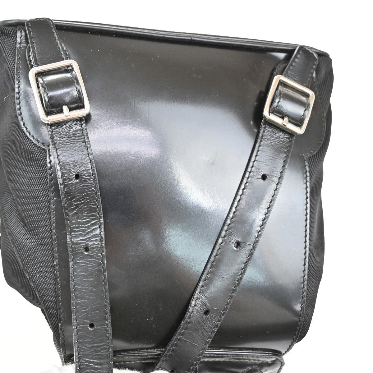 Gucci Vintage Bamboo Backpack Nylon and Patent Leather, BLACK, NYLON, Backpack