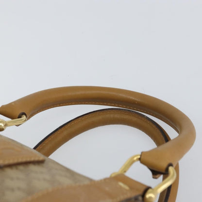 Celine Vintage Macadam Handbag Canvas and Leather, BEIGE, CANVAS, Handbag