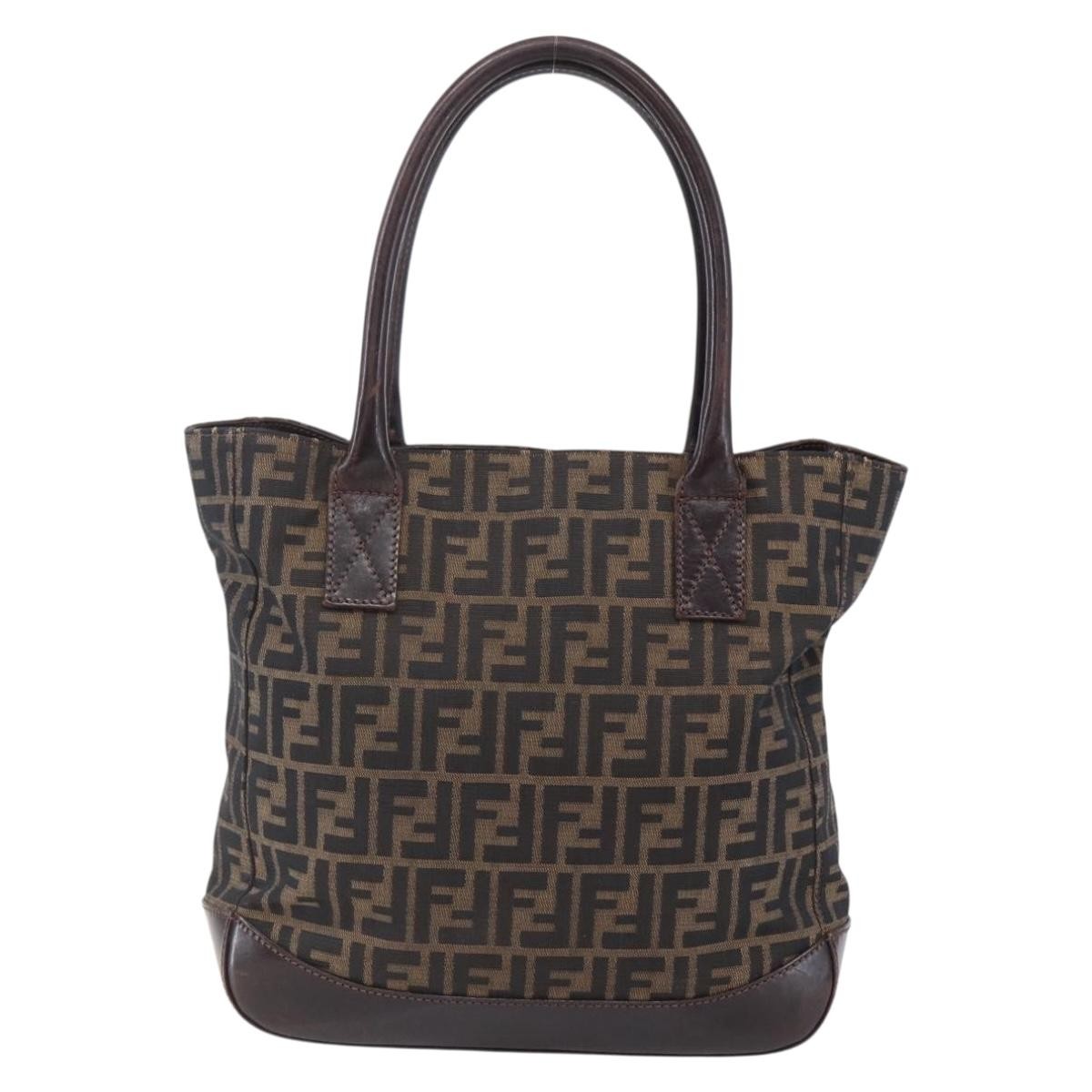 Fendi Vintage Open Tote Zucca Canvas with Leather, BLACK, CANVAS, Tote bag