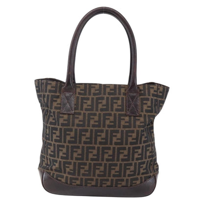 Fendi Vintage Open Tote Zucca Canvas with Leather, BLACK, CANVAS, Tote bag