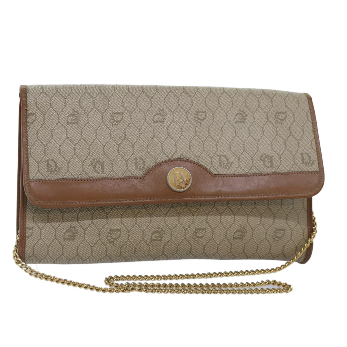 Christian Dior Vintage Honeycomb chain Canvas, BEIGE, PVC, Shoulder bag