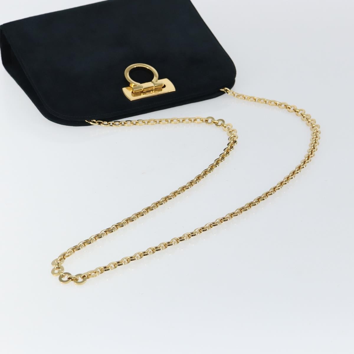 Salvatore Ferragamo Gancini Chain Shoulder bag Suede, NAVY, SUEDE, Shoulder bag