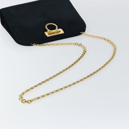Salvatore Ferragamo Gancini Chain Shoulder bag Suede, NAVY, SUEDE, Shoulder bag