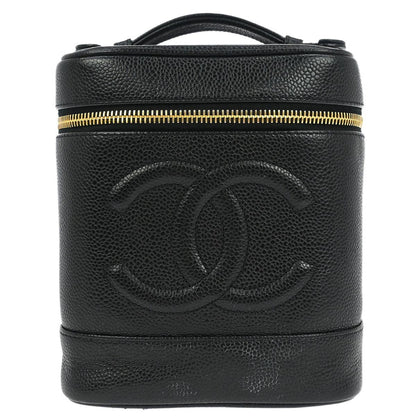 Chanel Vintage Timeless Cosmetic Case Caviar, BLACK, LEATHER, Handbag
