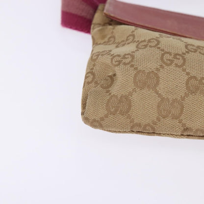 Gucci Vintage Double Belt Bag GG Canvas with Leather, Beige, Canvas, Crossbody Bag