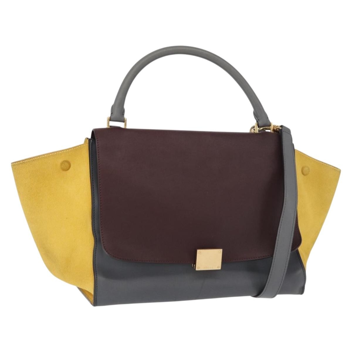 Celine Tricolor Trapeze Bag Leather, GRAY, LEATHER, Handbag