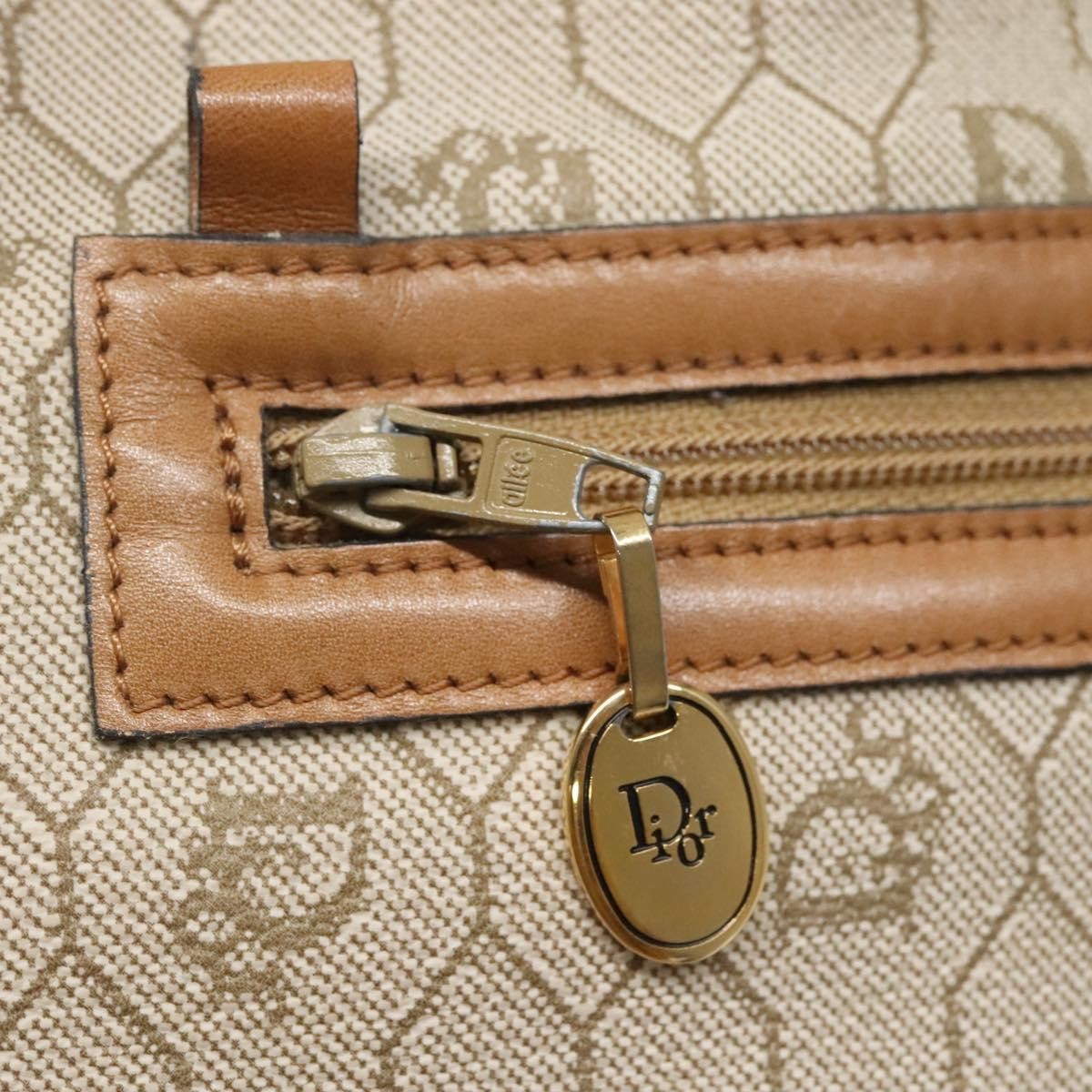 Christian Dior Vintage Honeycomb Zip Pouch Canvas and Leather, BEIGE, CANVAS, Clutche & pouche