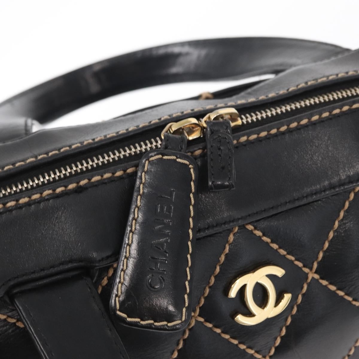 Chanel Surpique Boston Bag Quilted Leather, BLACK, LEATHER, Travel bag