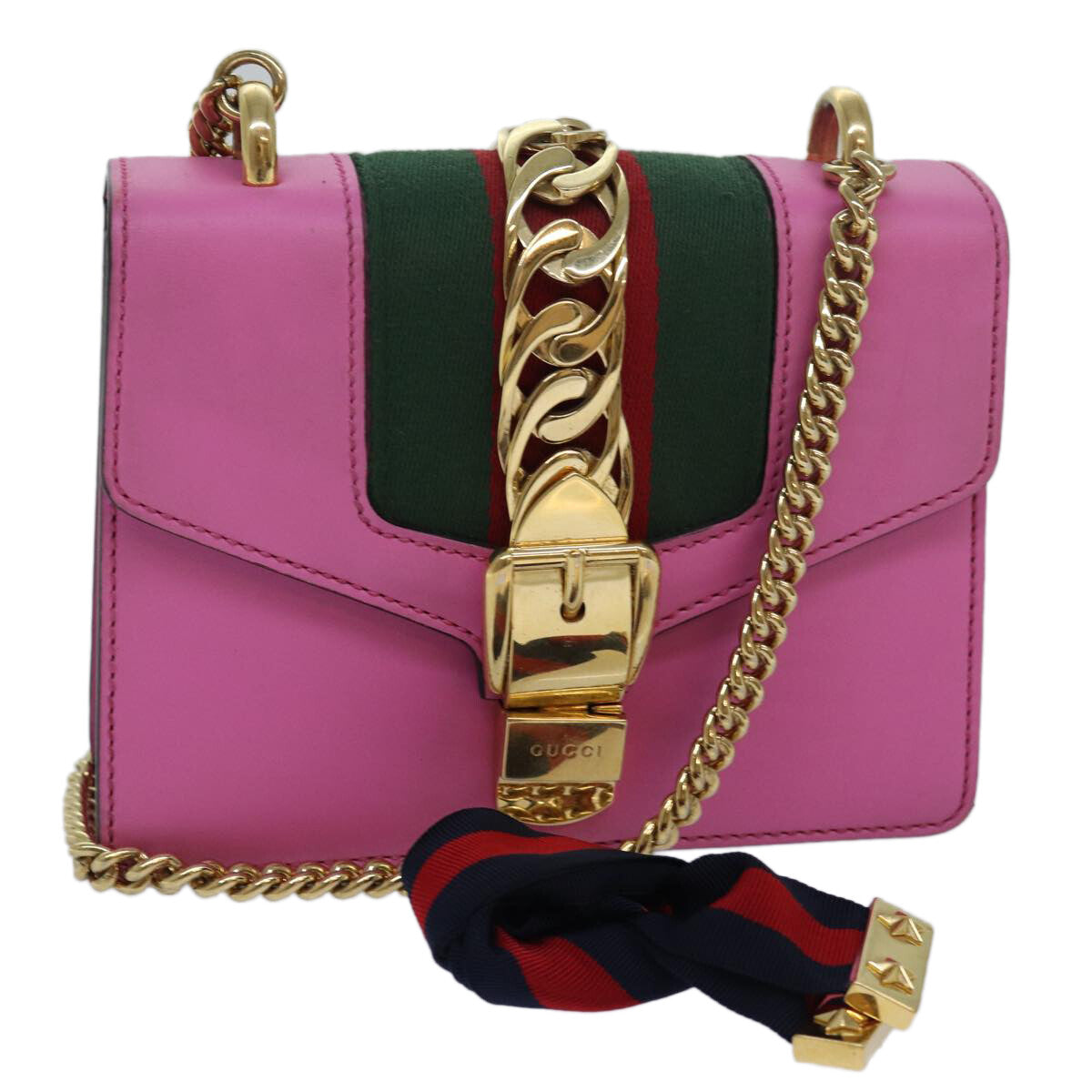 Gucci Sylvie Chain Shoulder Bag Leather, PINK, LEATHER, Shoulder bag