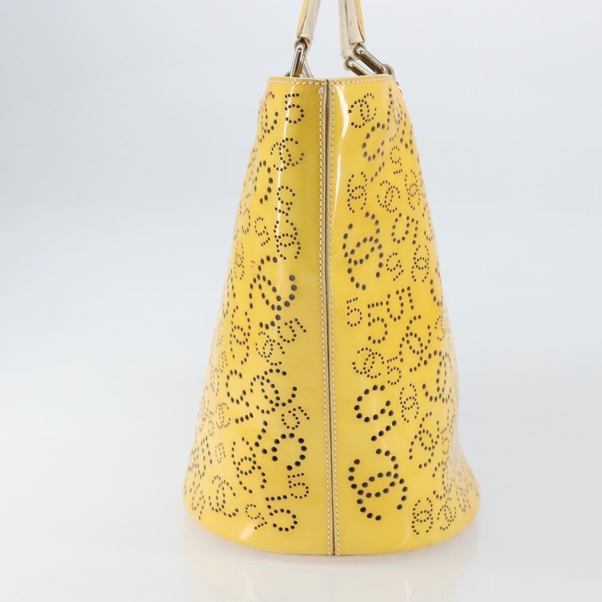 Chanel CC No.5 Shopping Tote Perforated Patent, YELLOW, PATENT_LEATHER, Tote bag
