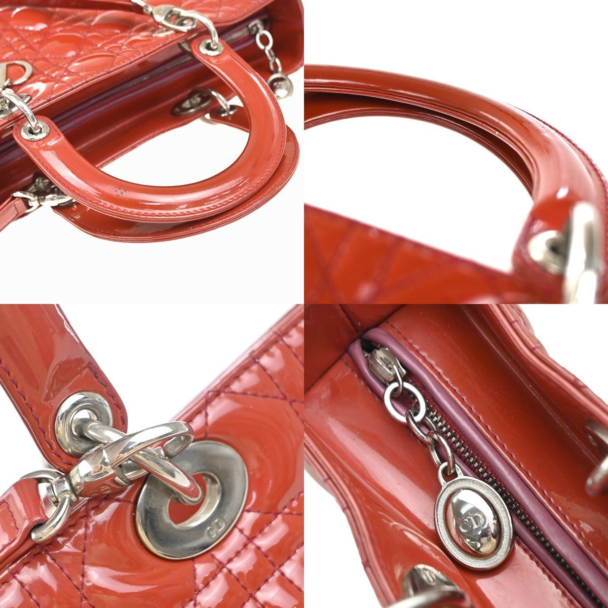 Christian Dior Vintage Lady Dior Bag Cannage Quilt Patent, RED, PATENT_LEATHER, Handbag