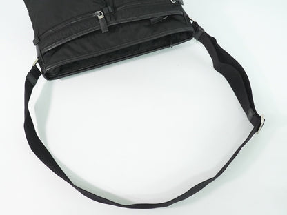 Prada Double Pocket Zip Messenger Tessuto, BLACK, NYLON, Shoulder bag
