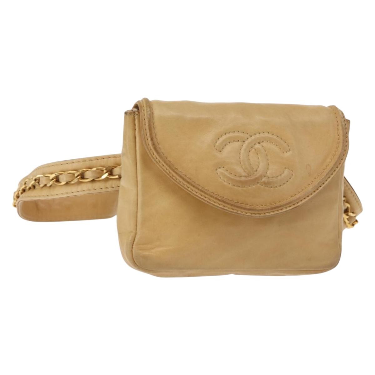 Chanel Vintage Flap Waist Bag Leather, BEIGE, LEATHER, Clutche & pouche