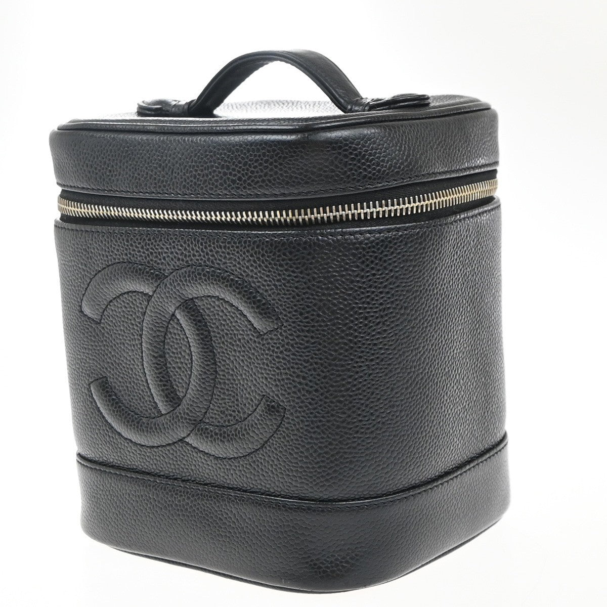 Chanel Vintage Timeless Cosmetic Case Caviar, BLACK, LEATHER, Handbag
