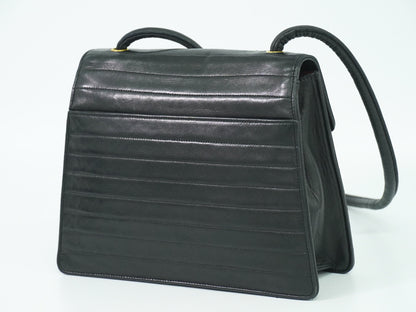 Chanel Flap shoulder Bag Leather, BLACK, LEATHER, Shoulder bag