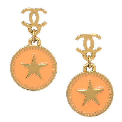 Chanel CC Star Dangle Earrings Metal with Enamel, PINK, GOLD_PLATED, Earrings