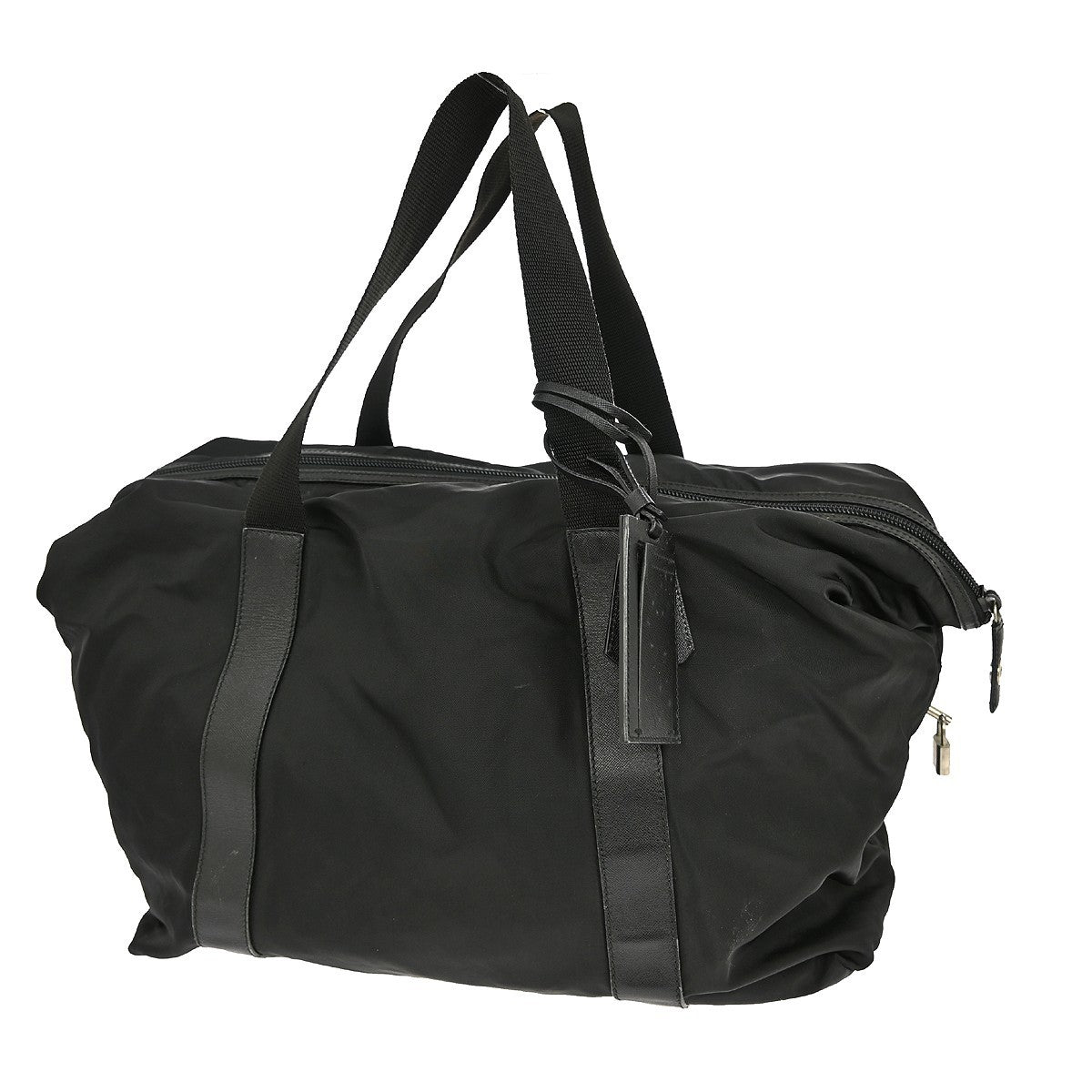 Prada Weekend Duffle Bag Tessuto with Saffiano Leather, BLACK, NYLON, Travel bag