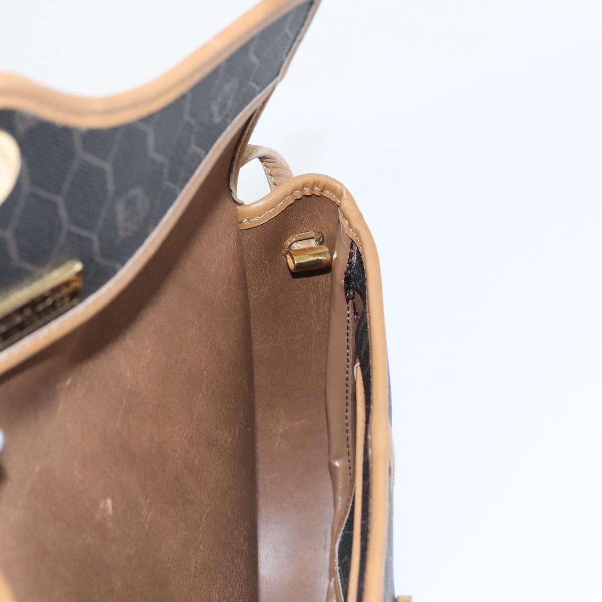 Christian Dior Vintage Honeycomb Flap Crossbody Bag Coated Canvas, BLACK, CANVAS, Crossbody bag