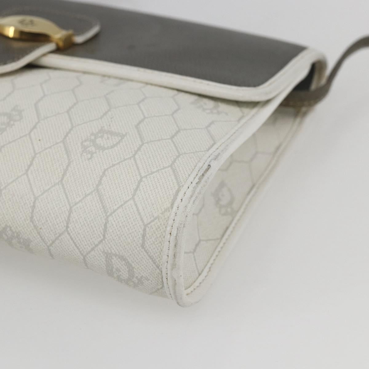 Christian Dior Vintage Honeycomb Shoulder Bag Canvas and Leather, WHITE, CANVAS, Shoulder bag